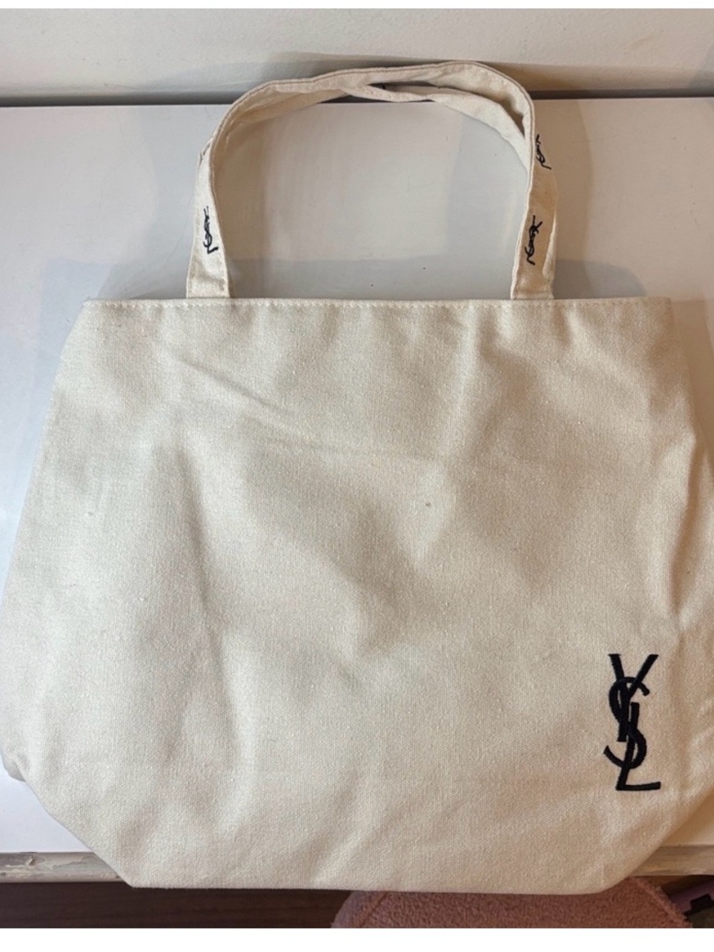 GWP… Yves Saint Laurent Cream Canvas Tote with Black Logo